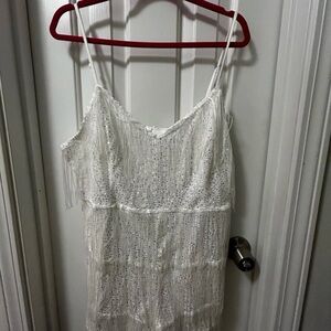 White Fringe Sequin Romper